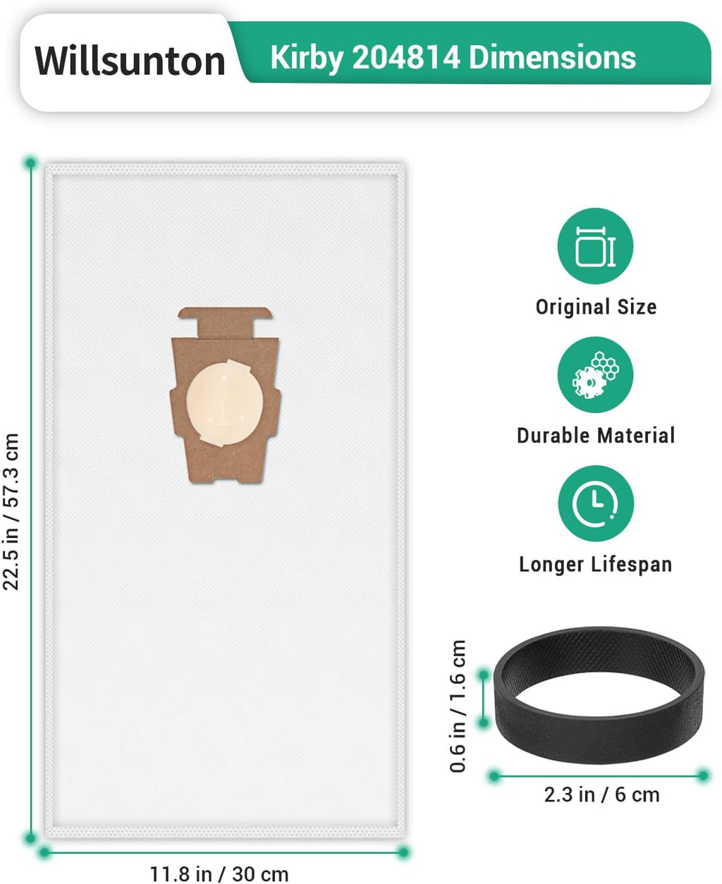 204814 Vacuum Bags & Belts for Kirby Vacuum 204811 204808 205811 | Replacement for Kirby Sentria, Avalir, G3, G4, G5