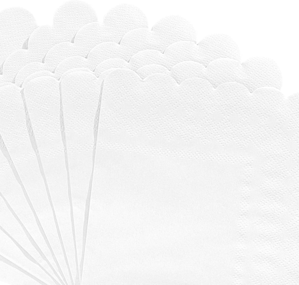120 Pk Cocktail Napkins Scalloped White Napkins Disposable, 5"