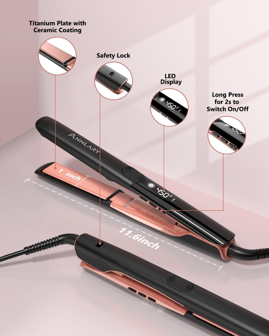 Hair Straightener 1 Inch Flat Iron and Curler 2 in 1 Titanium Ceramic Ionic Dual Voltage Straightener with