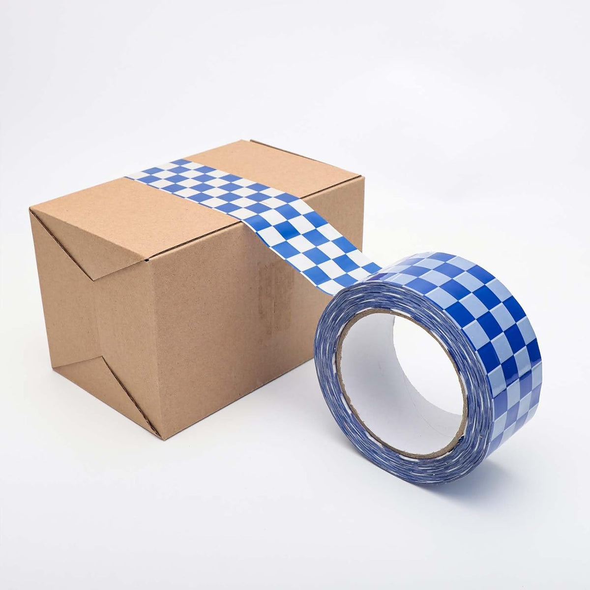 Checkered Flag Tape 1 Rolls Packing Tape Blue White Decorative Checkerboard Pattern Packaging Tape 1.89in x 328ft