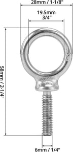 QWORK Eye Bolt, 50 Pack 1/4"-20 x 1 Marine Grade Stainless Steel Lifting Ring Threaded Eyebolt Machinery Shoulder Eyebolts