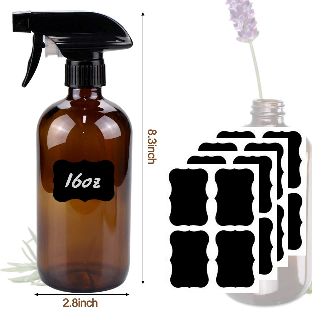 Glass Spray Bottle, Amber Glass Spray Bottle Set & Accessories Refillable for Plants Window Cleaners Aromatherapy