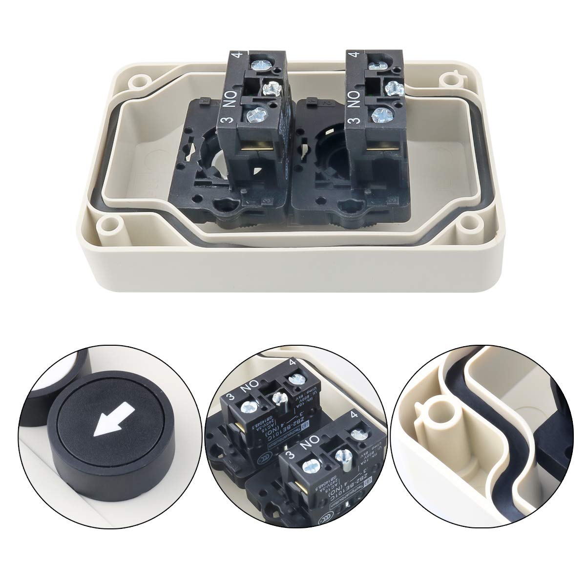 Push Button Switch Station Momentary NO White, NO Black, 380V 10A