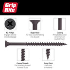 Coarse Thread Drywall Screws - #2 Phillips Bugle Head - Sharp Point - for Attaching Drywall to Wood Studs - Phosphate