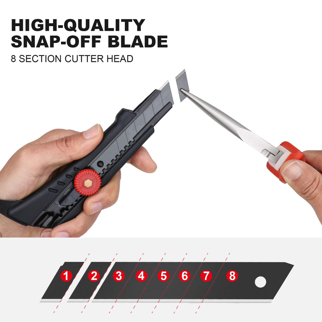18mm Heavy Duty Utility Knife with Fin Design, Ratchet for Quick Blade Changes, Multi-purpose sprayed non-slip grip