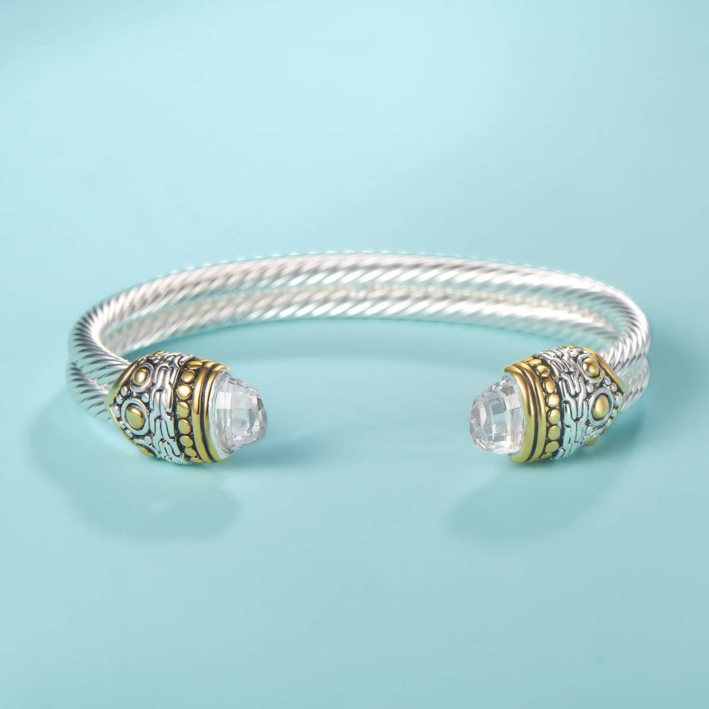 Designer Inspired Jewelry Double Cable Wire Facet CZ Antique Bangle Elegant Beautiful