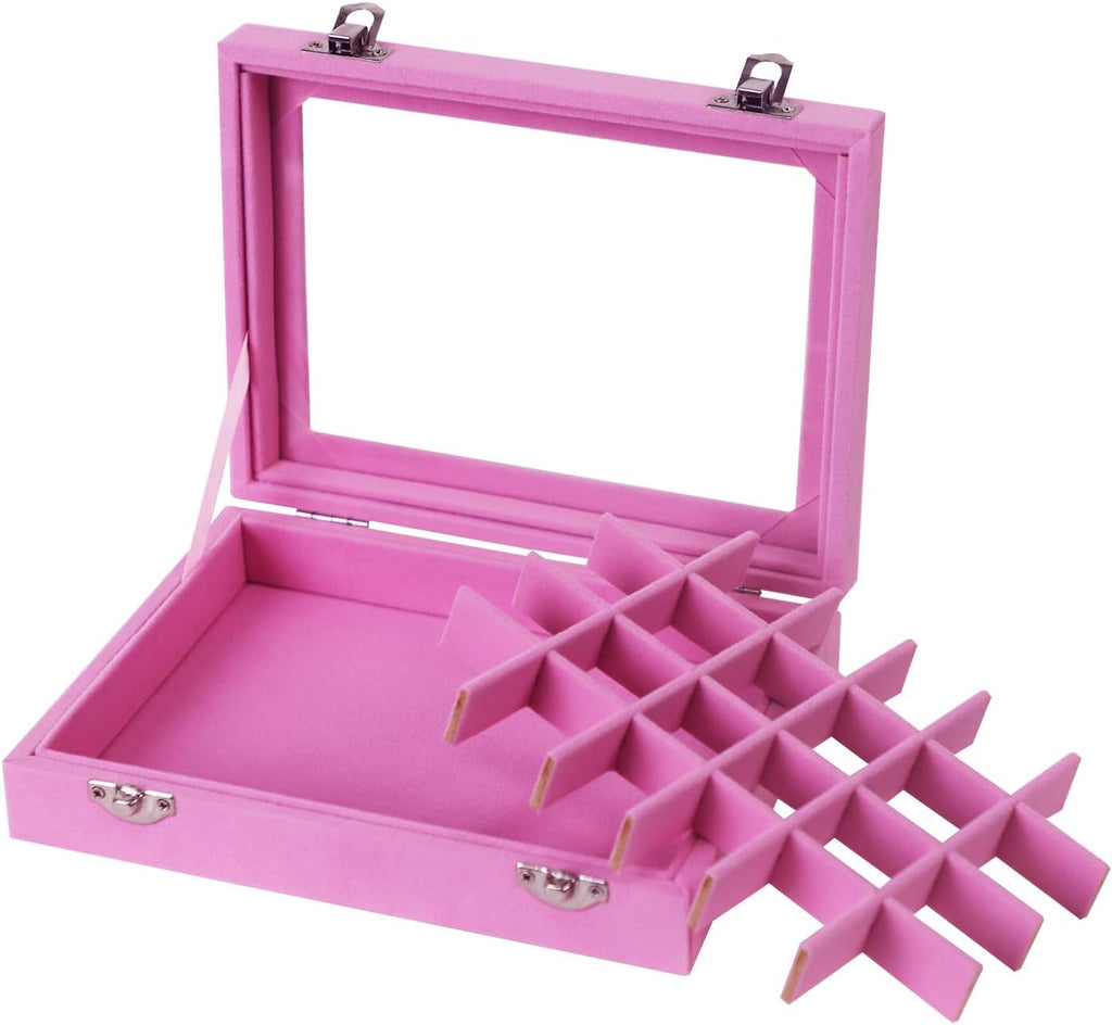 Velvet Jewelry Box 24 Grid Jewelry Earrings Display Organiser Box Ring Tray Holder Earrings Storage Case for Girls