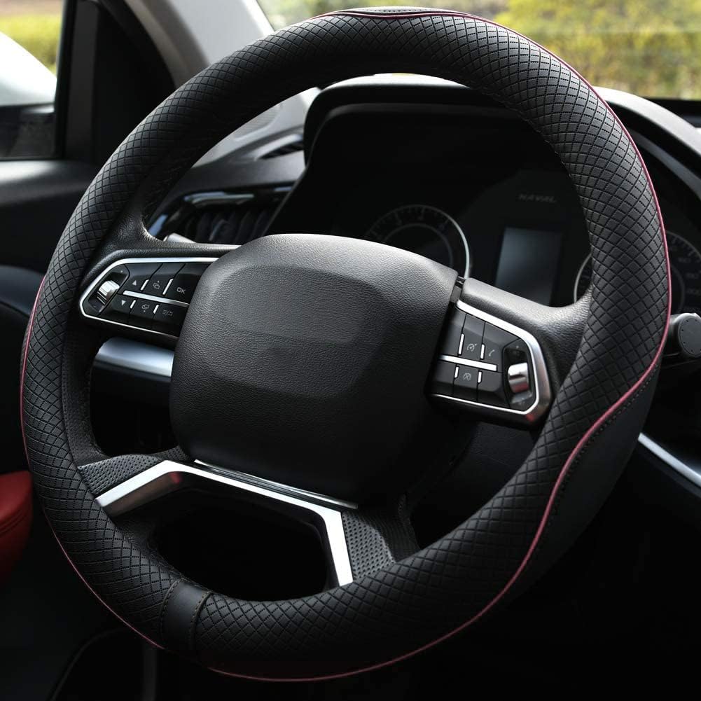 Microfiber Leather Steering Wheel Cover Anti-Slip Matte Finish Auto Car Wheel Cover Universal 15 Inch Wheel Cover for