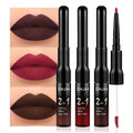 3Pcs Dark Brown Ruby Deep Red Matte Lip Liner Pencil and Liquid Lipstick Sets for Women Long Lasting Waterproof, 24