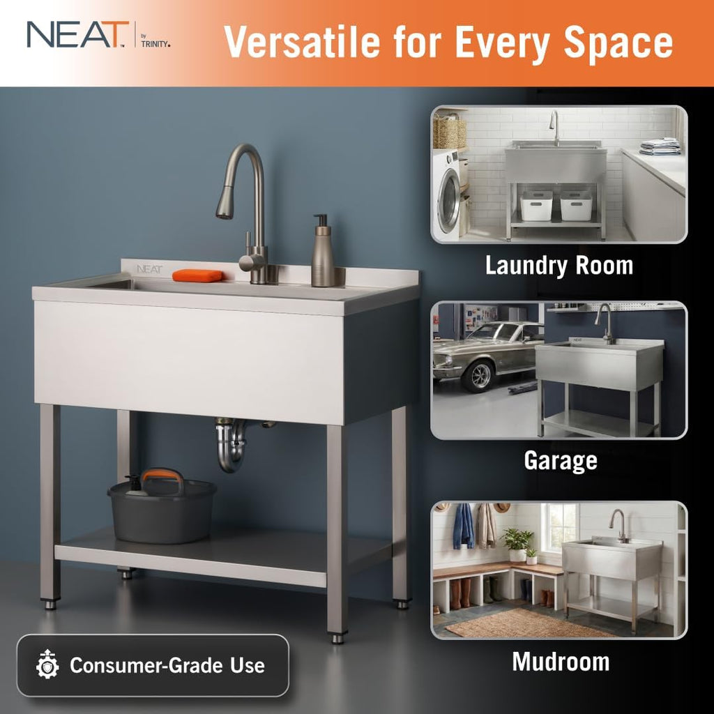 36" NSF EcoStorage Stainless Steel Utility Sink w Faucet