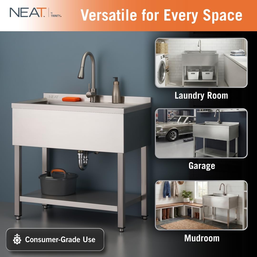 36" NSF EcoStorage Stainless Steel Utility Sink w Faucet