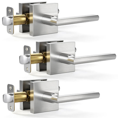 3 Pack Satin Nickel Passage Door Lever, Interior Non-Locking Leverset