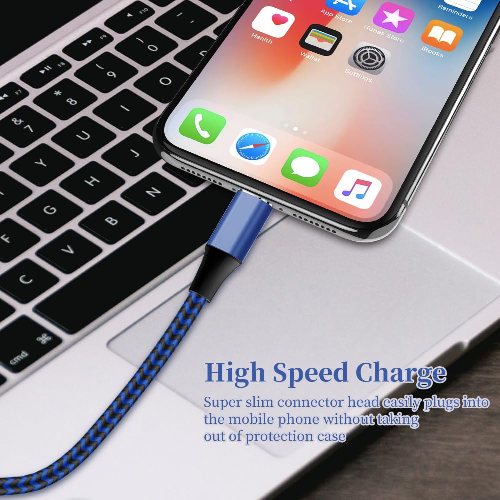 iPhone Charger [Apple MFi Certified] Lightning Cable 6PACK-3/3/6/6/6/10 FT Nylon Braided iPhone Charger Cord High