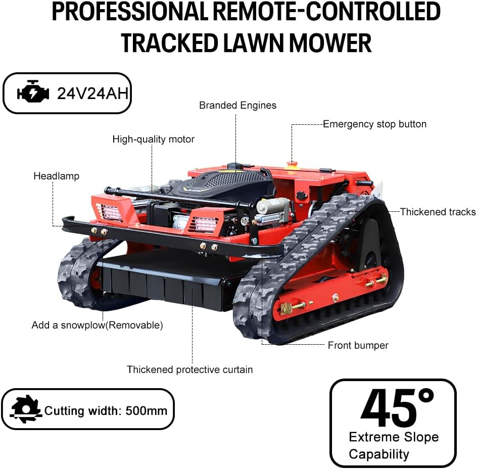 Remote Control Lawn Mower, 20 Inch Cutting Width, Adjustable Height 0.79-5.9 Inches, Track Design,All-Terrain for