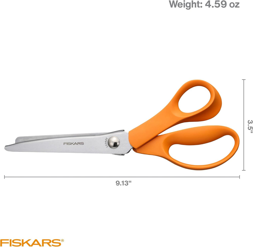 8" Orange-Handled Pinking Shears for Fabric Cutting & Sewing | Zig Zag Scissor Blades Prevent Fraying, Ergonomic