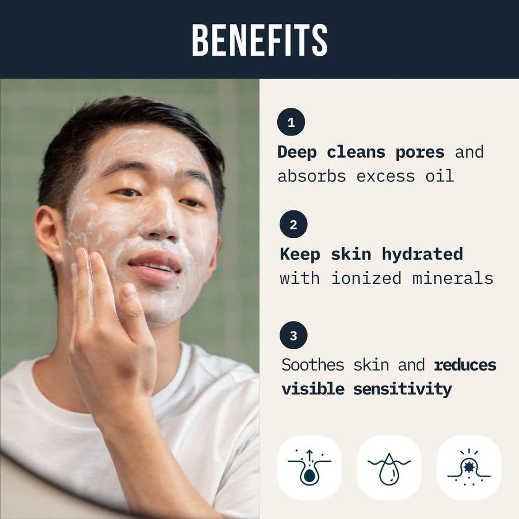 Men's Deep Pore Cleaning Clay Face Wash, 4x Better Than Charcoal, Oily, Acne-Prone Skin | Korean Premium Skin Care |