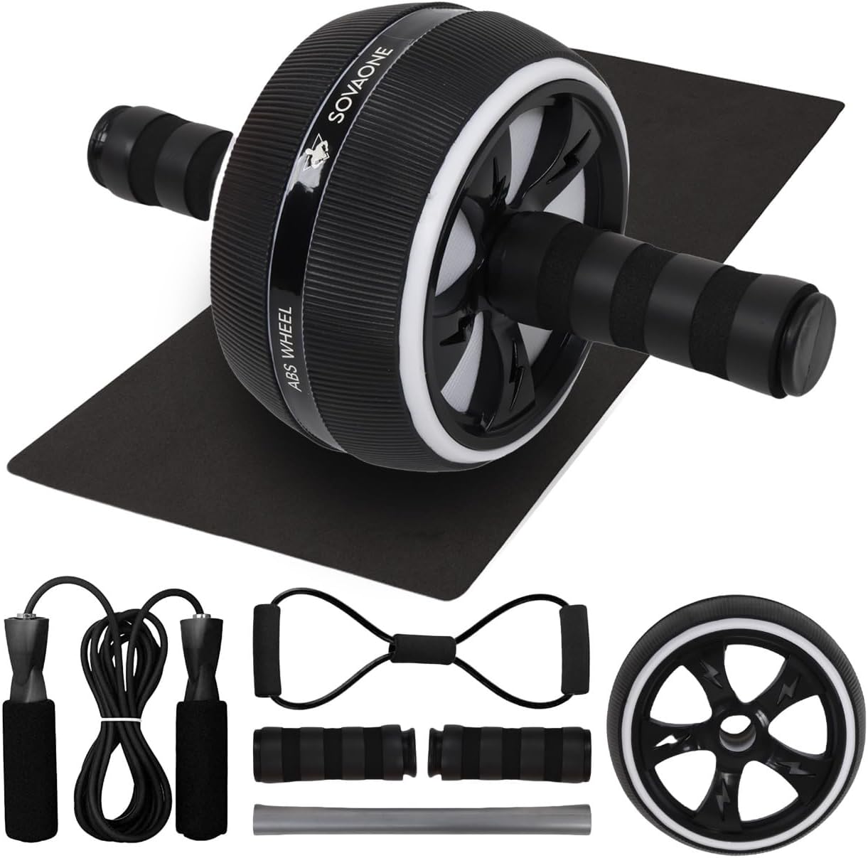 Ab Roller Wheel – 4-in-1 Ab Roller Kit with Knee Mat, Jump Rope & Resistance Band – Core & Abs Workout Equipment for