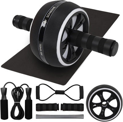 Ab Roller Wheel – 4-in-1 Ab Roller Kit with Knee Mat, Jump Rope & Resistance Band – Core & Abs Workout Equipment for