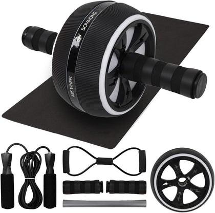 Ab Roller Wheel – 4-in-1 Ab Roller Kit with Knee Mat, Jump Rope & Resistance Band – Core & Abs Workout Equipment for