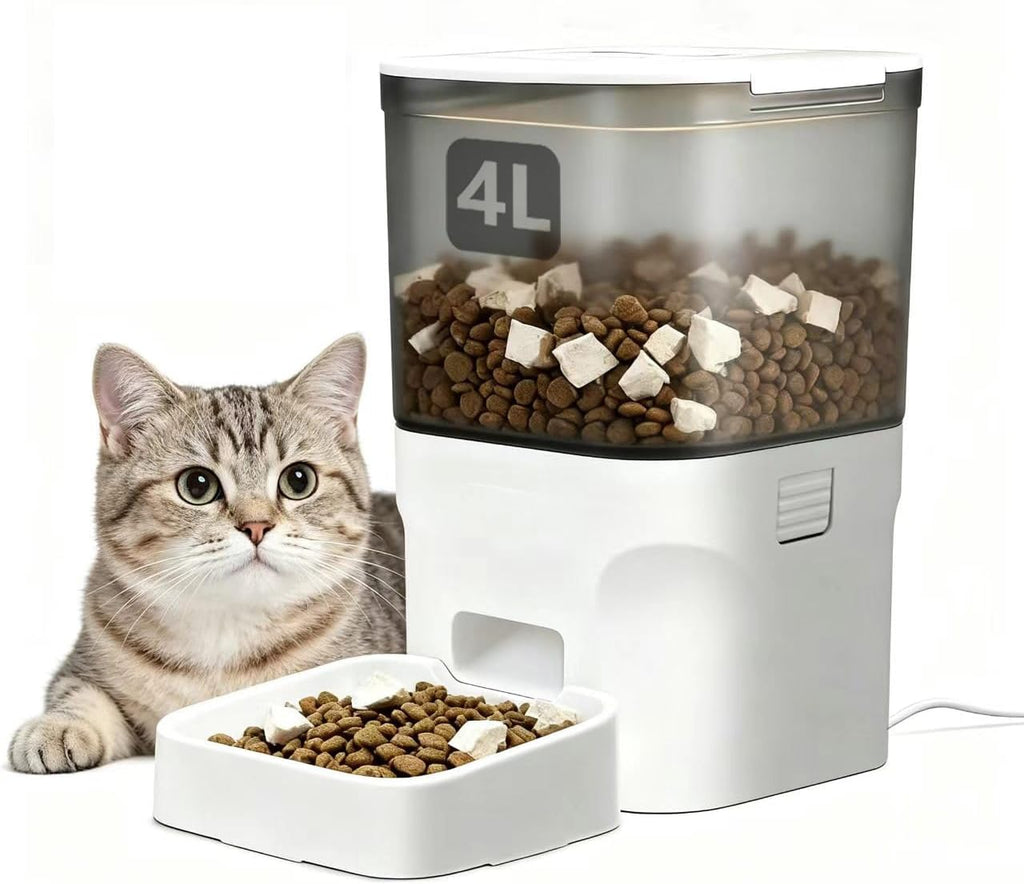 ATX4 Automatic Cat Feeder – 4L Timed Cat Dry Food Dispenser ，Food Dispensing Remains Functional After Power outages.