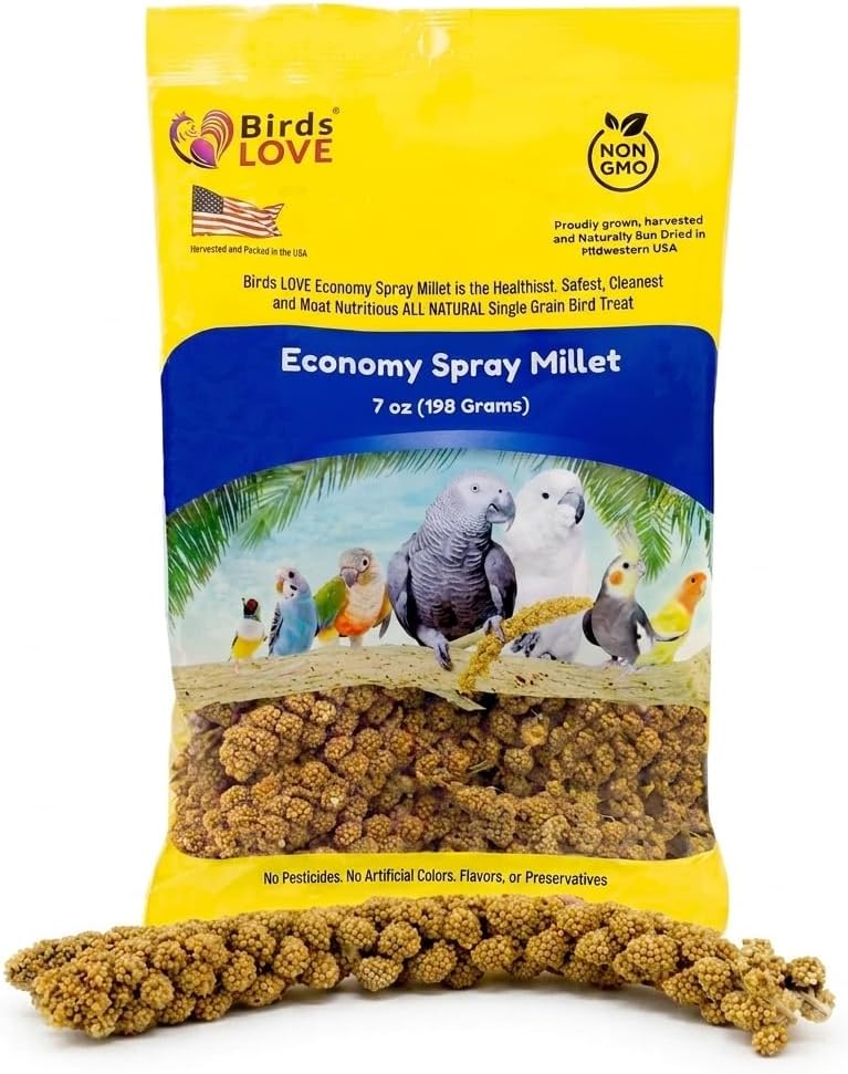 Economy Spray Millet for Birds, 7 oz, GMO-Free Natural Millet Spray Treat, Stem-Reduced Edible Tops, Grown in USA