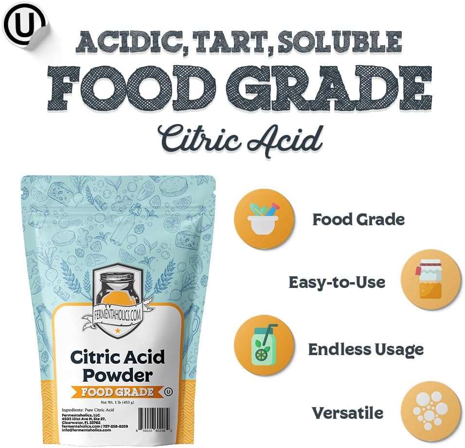 Food Grade Citric Acid Powder – 1 lb – OU Kosher – Natural Preservative & Flavor Enhancer – Great for Cheesemaking