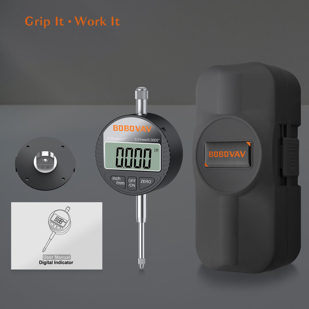 BOBOVAV 0-1"(0-25mm)/0.0005"(0.01mm) Digital Dial Indicator,Inch/MM Switch