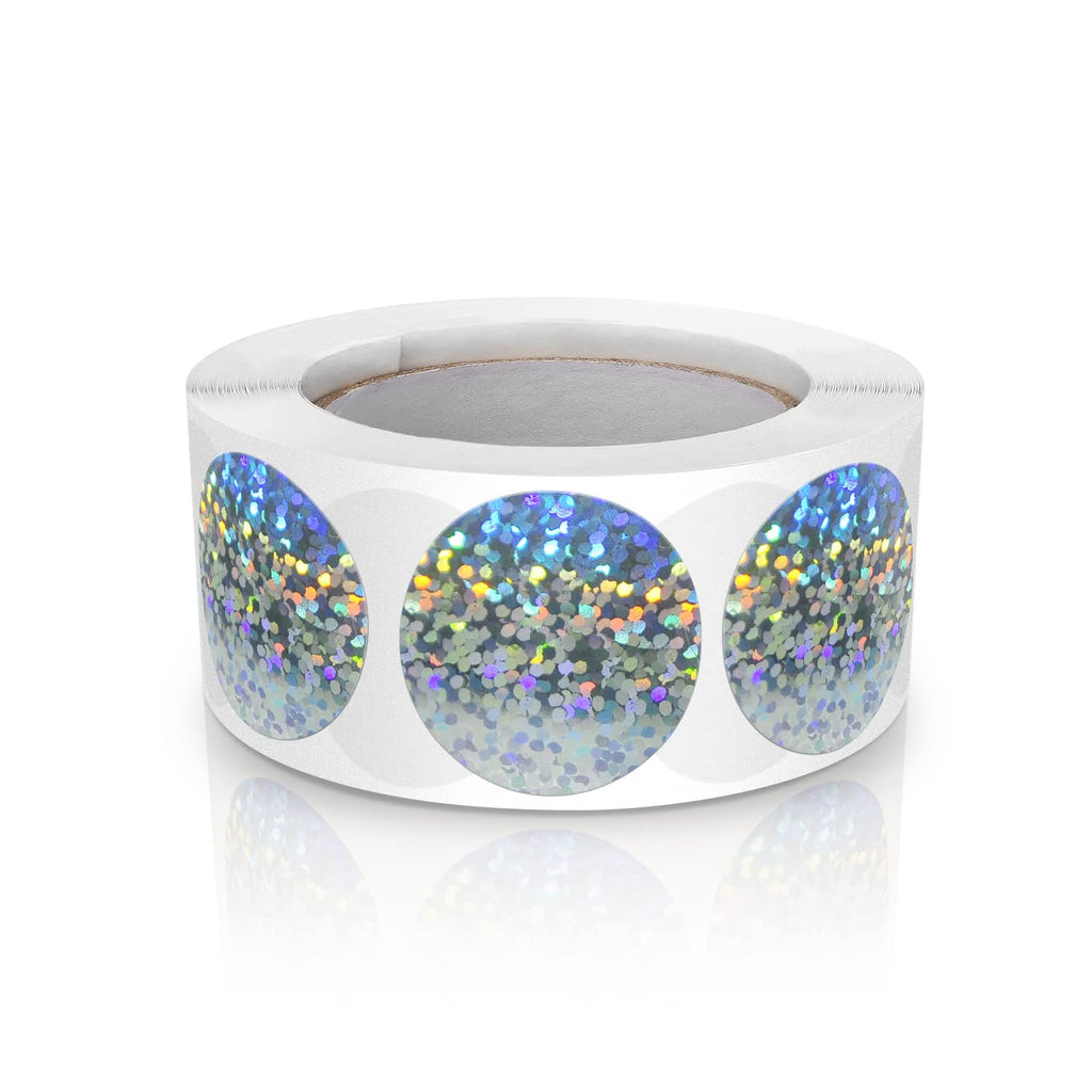 1 Inch Round Circle Stickers Silver Glitter Dot Labels Roll 500 Pcs