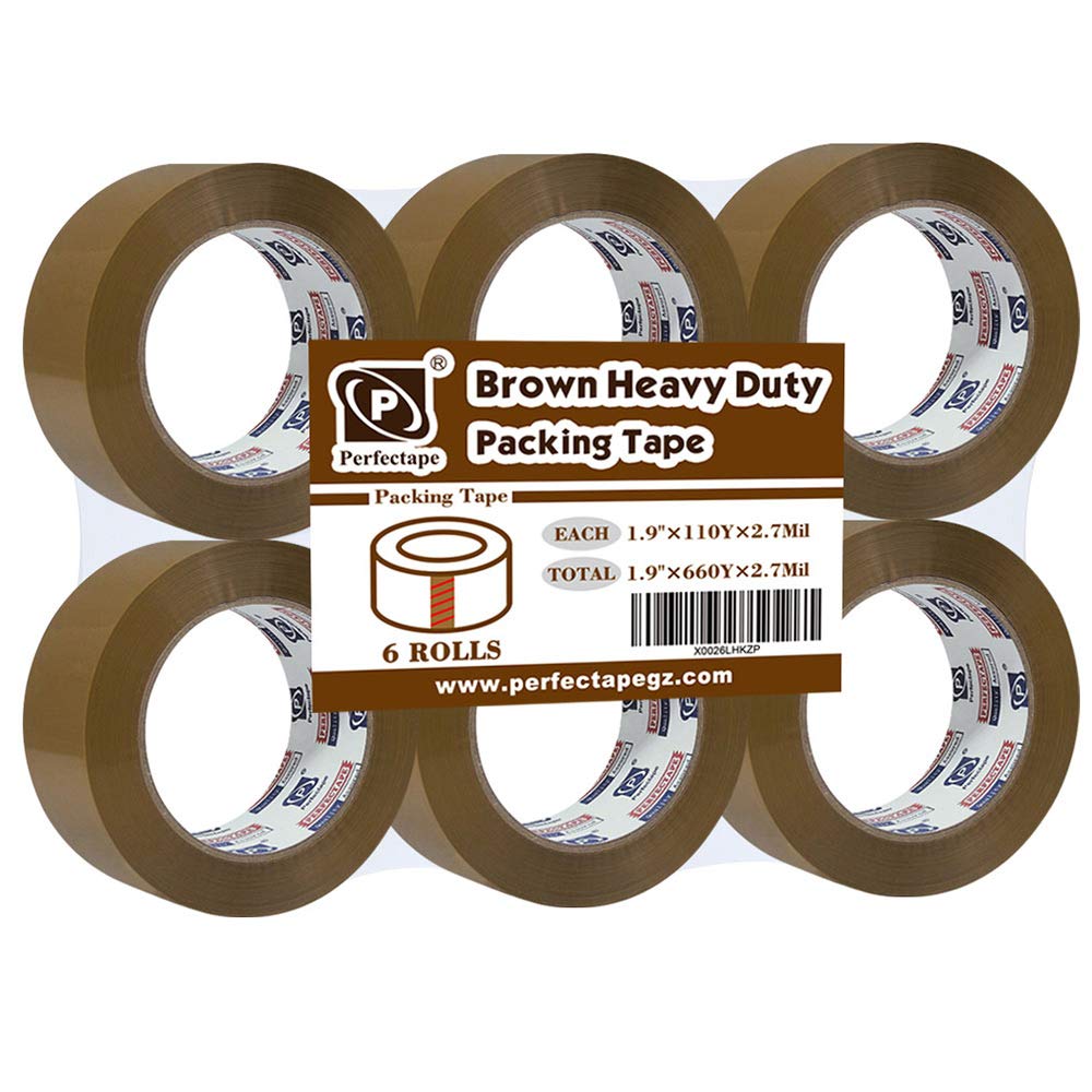 PERFECTAPE Heavy Duty Brown Packing Tape, 1.88 in x 100m, 6 Rolls | Total 600 meters, 2.7 mil, Ultra Strong, Refills