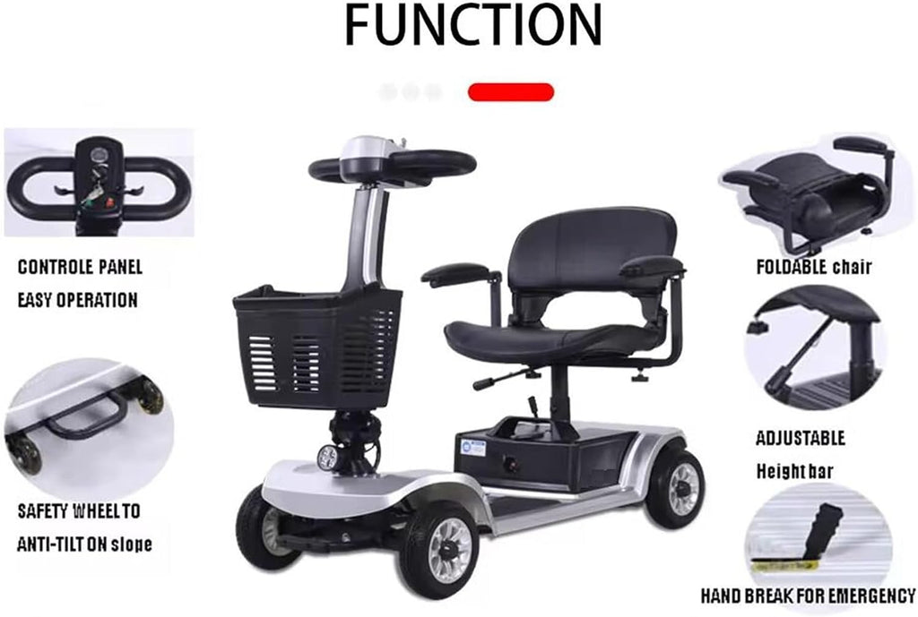 Long Range 4 Wheel Electric Mobility Scooter - 400 lb Weight Capacity, Collapsible & Compact for Travel, Equipped