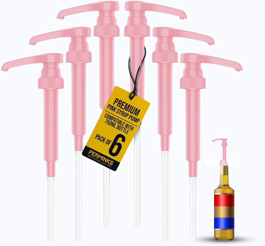 Syrup Pump, Compatible with 750ml Torani, Davinci & Skinny, 6-Pack, Pink
