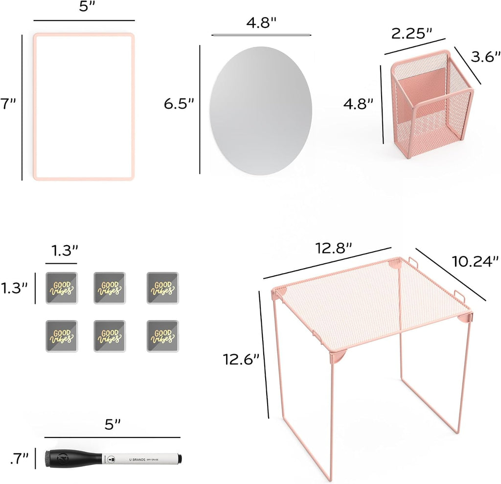 4145U01-06 Locker Organizer and Decorating Kit, Back to School Essentials, Blush, 11-Piece, Includes Mirror, Shelf