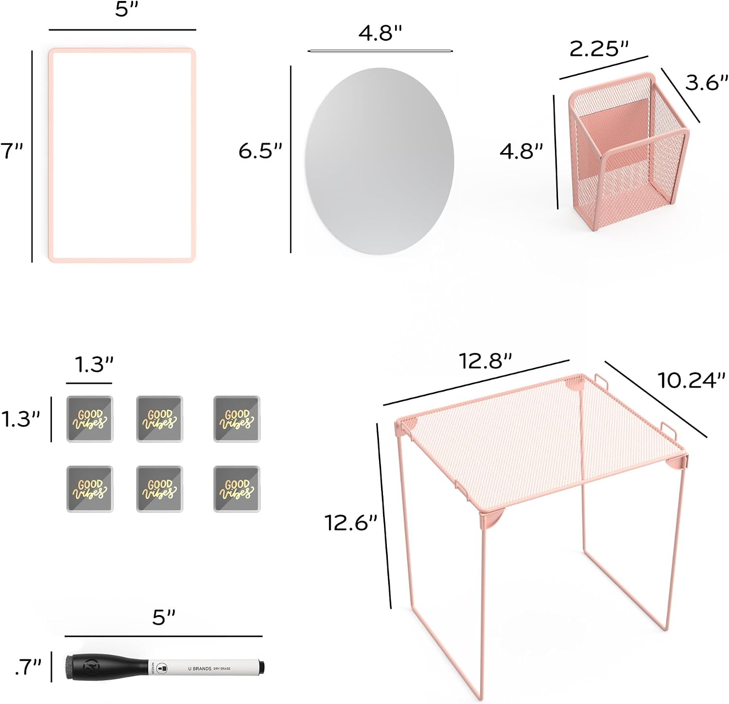 4145U01-06 Locker Organizer and Decorating Kit, Back to School Essentials, Blush, 11-Piece, Includes Mirror, Shelf
