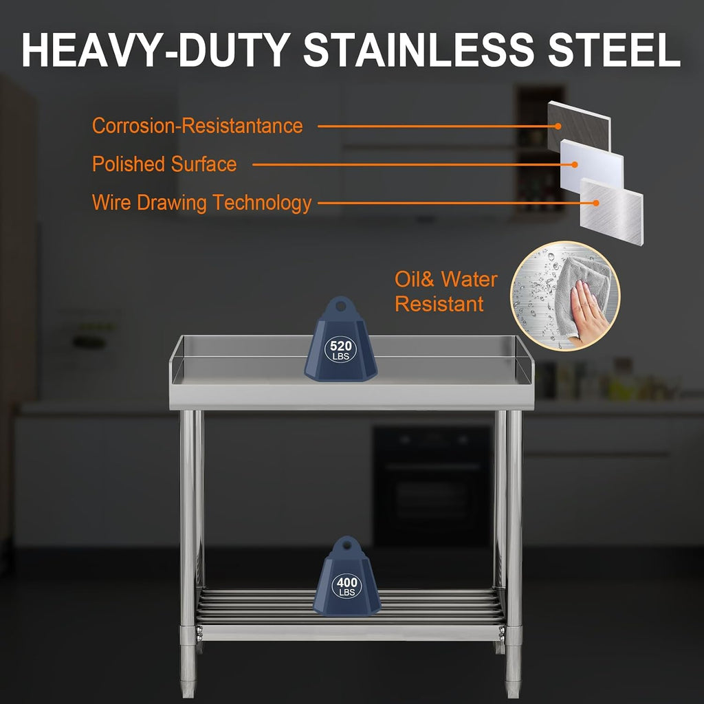 36x30 NSF Stainless Steel Prep Table - Commercial Backsplash