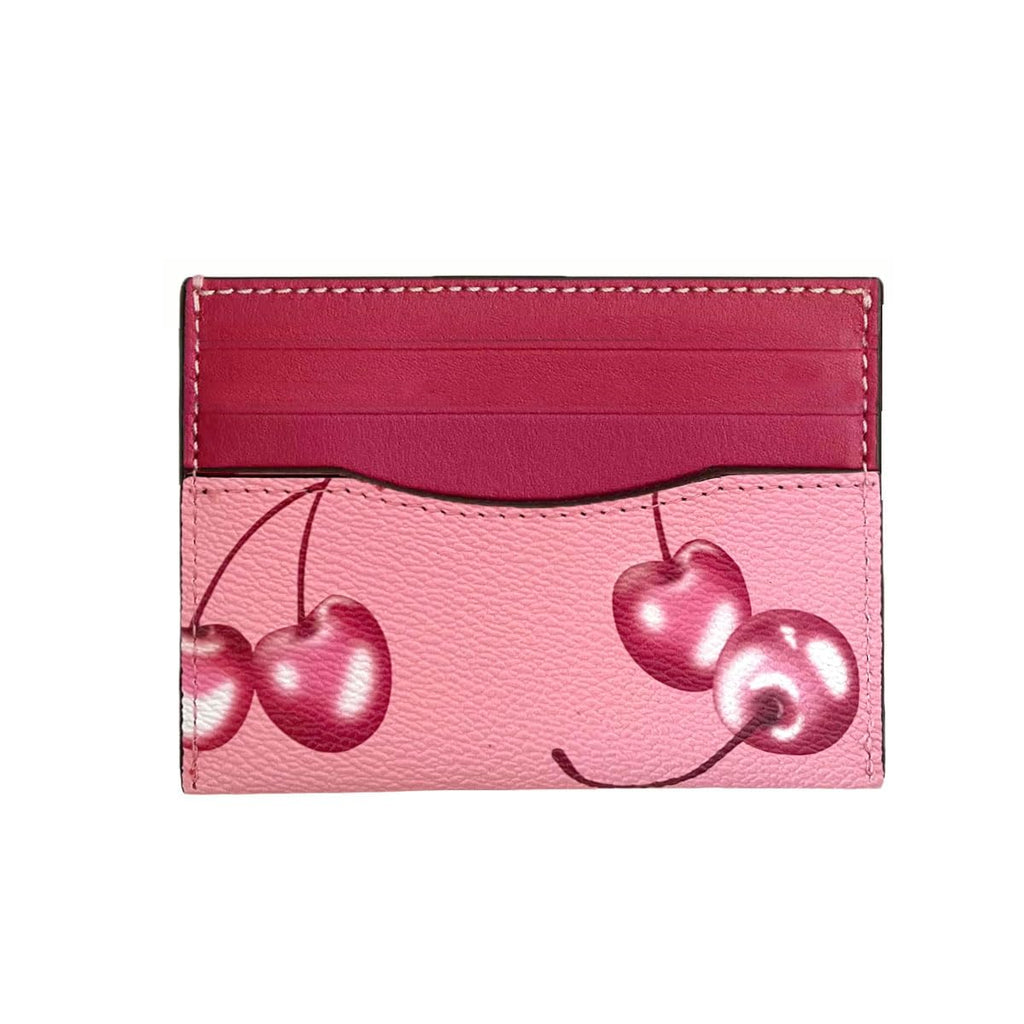 Slim Card Case Leather Credit Card Holder with Cherry Print