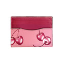 Slim Card Case Leather Credit Card Holder with Cherry Print
