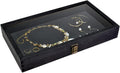 Wooden Jewelry Display Case with Tempered Glass Top, Dark Brown | Wood jewelry case with a tempered-glass lid and
