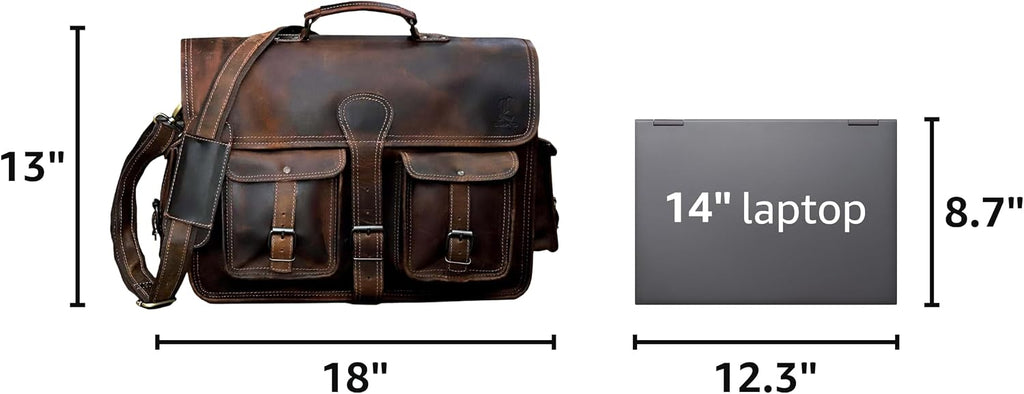 Leather Briefcase Work Bag for Men Women Dark Brown Crossbody Genuine Leather Satchel Office Bag for Men Women 18