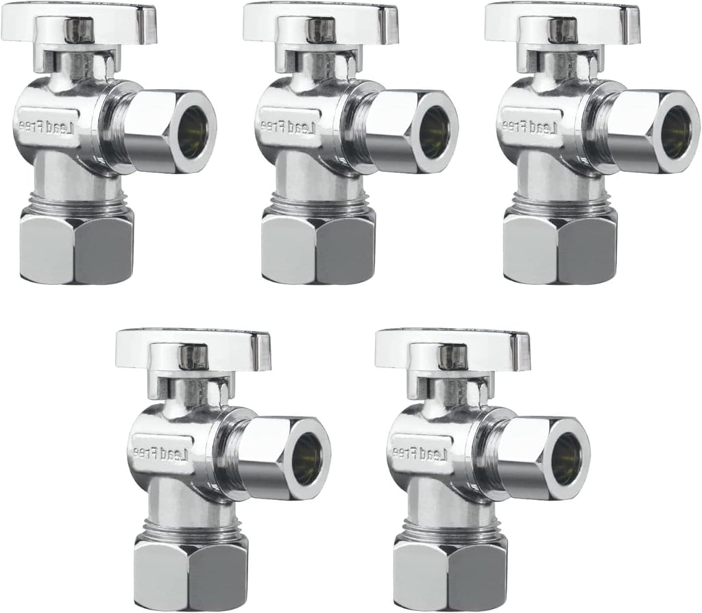 Angle Stop Valve 1/2" Nominal (5/8" OD) x 3/8" Compression | Quarter Turn Toilet Shut Off Reinforced Chrome Plated