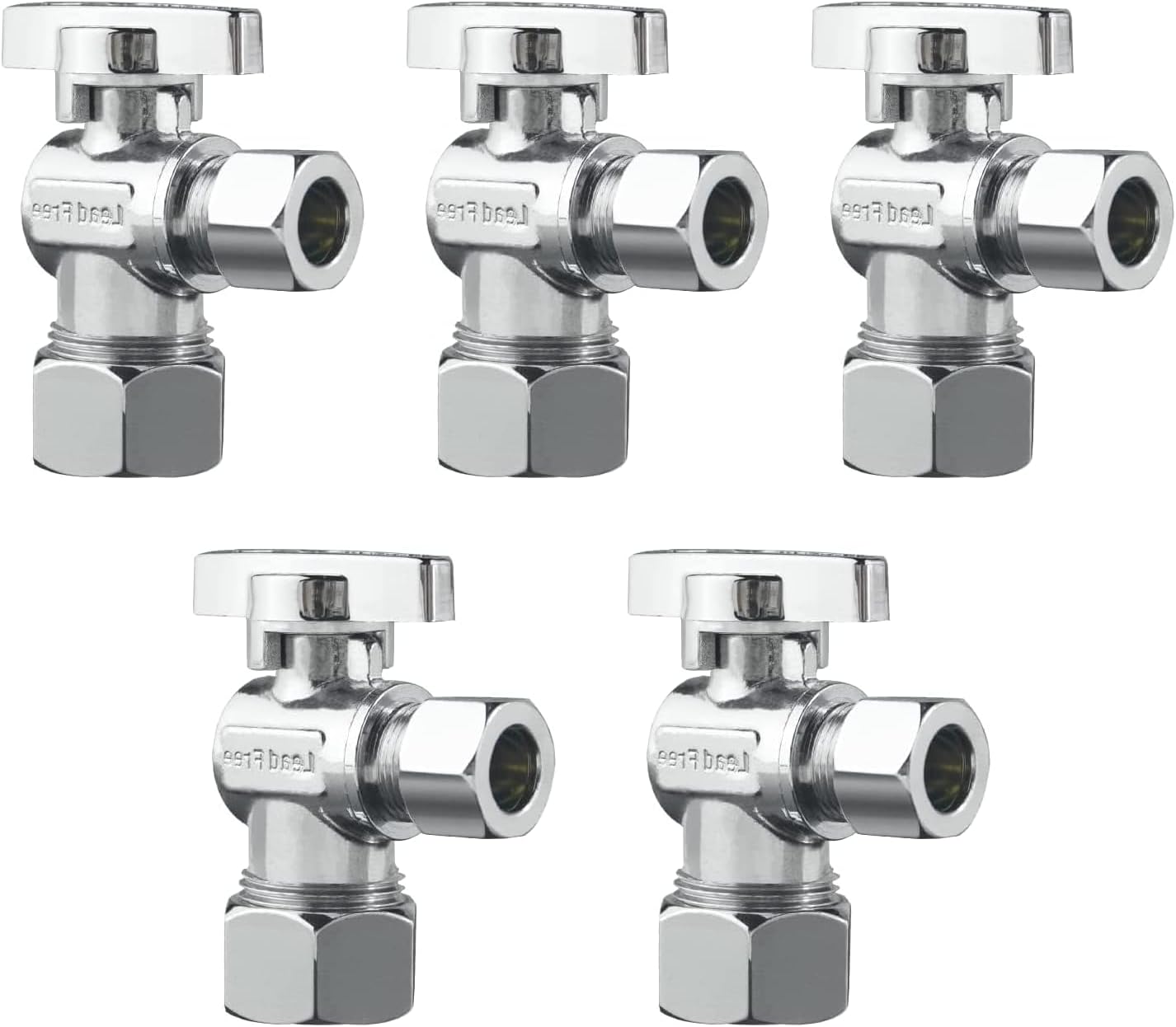 Angle Stop Valve 1/2" Nominal (5/8" OD) x 3/8" Compression | Quarter Turn Toilet Shut Off Reinforced Chrome Plated