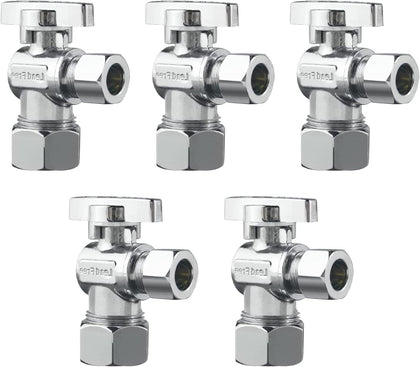 Angle Stop Valve 1/2" Nominal (5/8" OD) x 3/8" Compression | Quarter Turn Toilet Shut Off Reinforced Chrome Plated