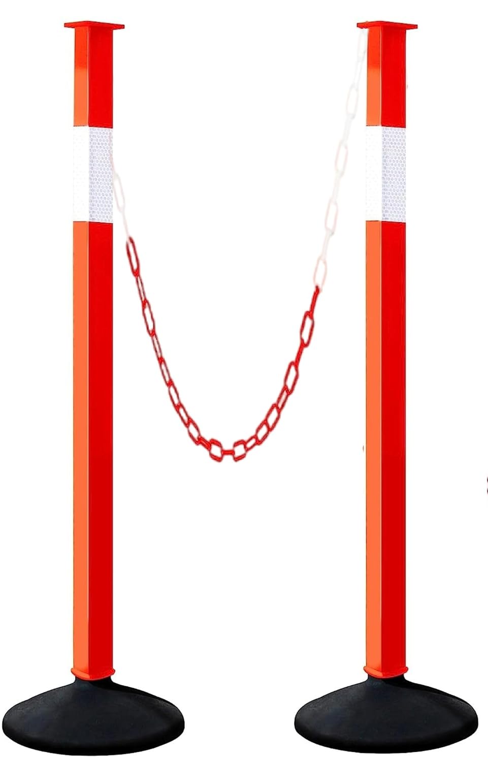 Traffic Delineator Post with Weighted Base & Reflective Collars, Adjustable Parking Cones with 4 FT Chains, Portable