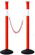 Traffic Delineator Post with Weighted Base & Reflective Collars, Adjustable Parking Cones with 4 FT Chains, Portable
