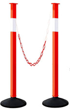Traffic Delineator Post with Weighted Base & Reflective Collars, Adjustable Parking Cones with 4 FT Chains, Portable