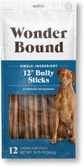Amazon Brand - Wonder Bound Bully Sticks Dog Treats, All-Natural, Highly Digestible, Long Lasting Dog Beef Treats, 12
