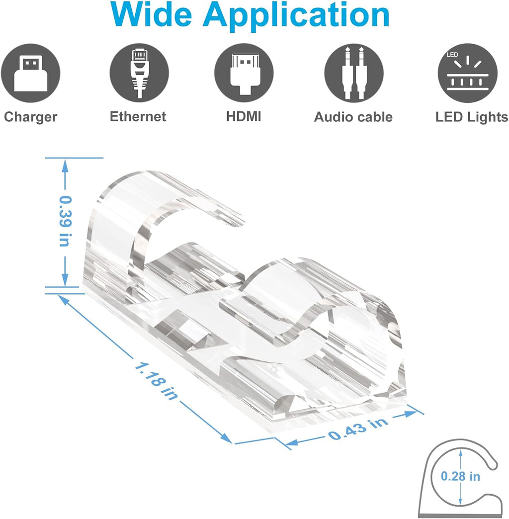Adhesive Cable Clips Clear (40PCS, M), Upgraded Wire Holders for Wall, Strong Cord Organizer Under Desk, Car, PC
