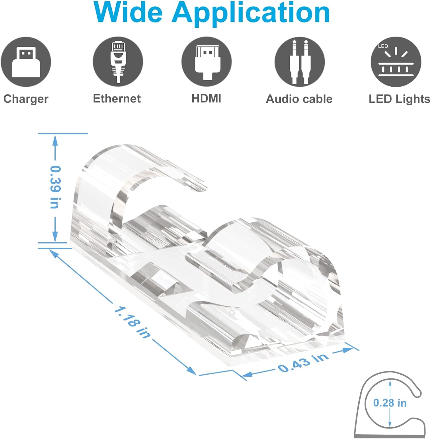 Adhesive Cable Clips Clear (40PCS, M), Upgraded Wire Holders for Wall, Strong Cord Organizer Under Desk, Car, PC