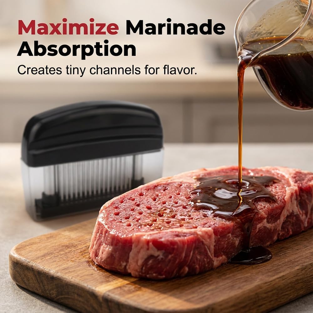 Professional Spring-Loaded Meat Tenderizer, 2026 Upgrade Meat Tenderizer Tool with 48 Stainless Steel Sharp Needle