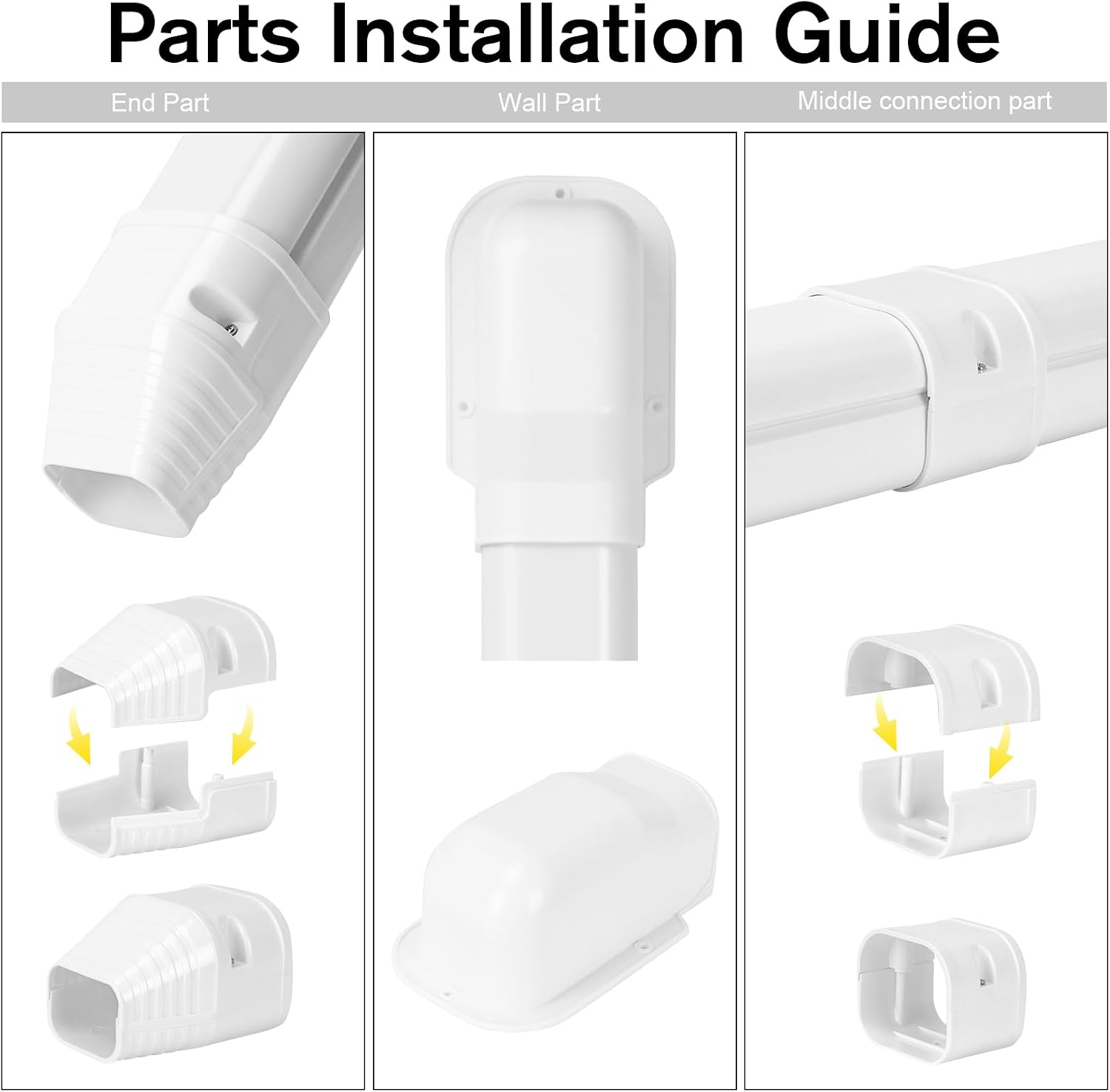 3" 7.5 ft Mini Split Line Set Cover, AC Lineset Cover Kit for Outside Unit | Decorative PVC Paintable Line Cover Kit