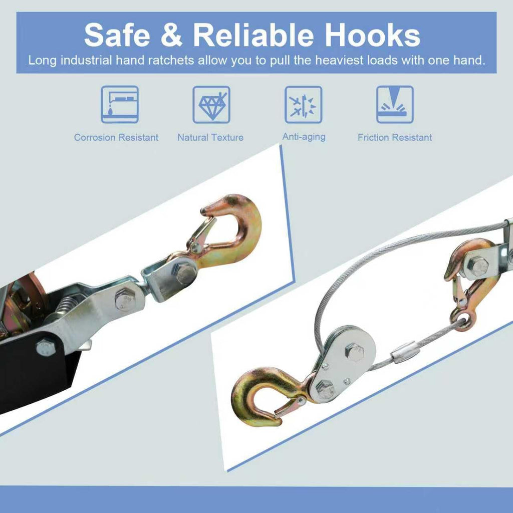 Come Along Winch 5 Ton Hand Winch 9.84Ft with 3 Hooks Heavy Duty Dual Ratchet Cable Winch Puller with Two 1"x8FT